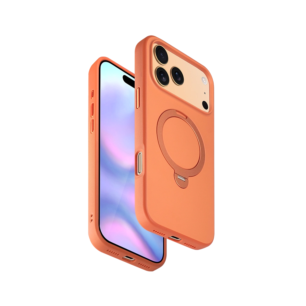 Orange PU Leather Rotating Stand iPhone Case for iPhone 17 Pro Max with 360-degree rotating stand