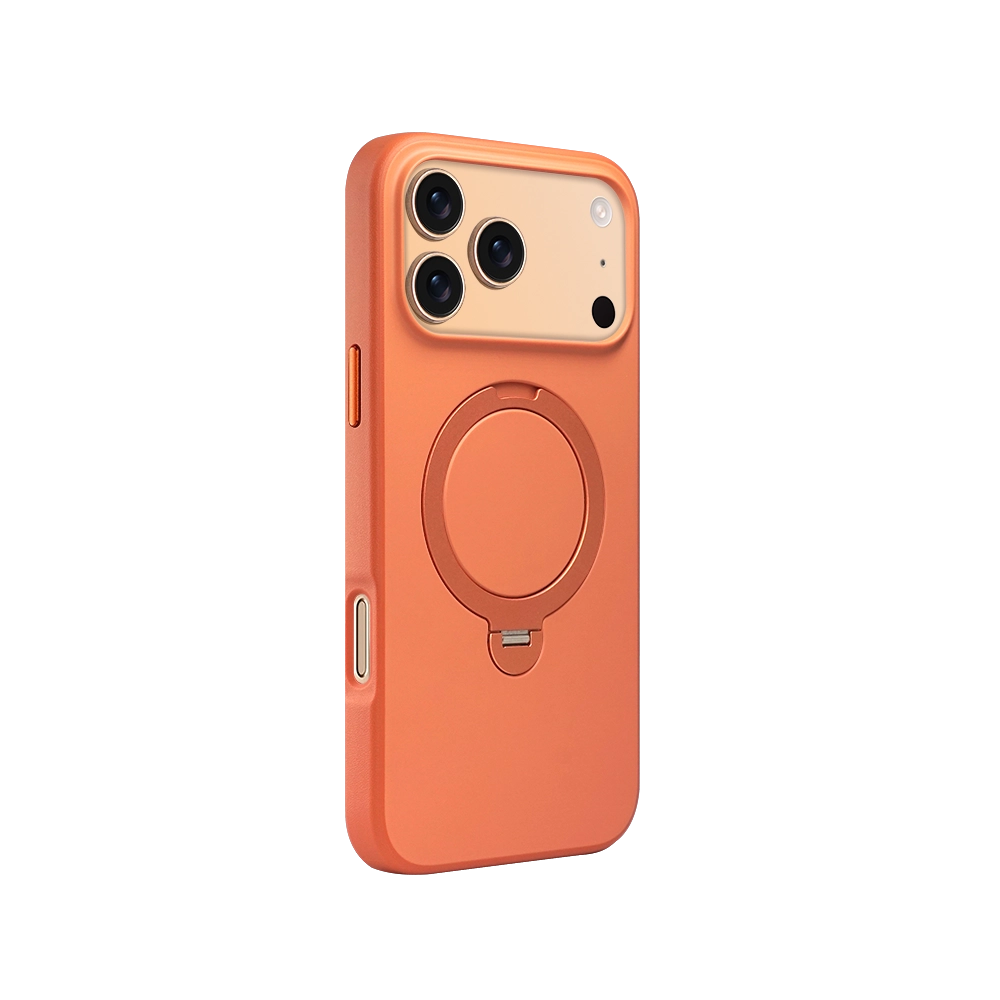 Orange PU Leather Rotating Stand iPhone Case for iPhone 17 Pro Max with 360-degree rotating stand