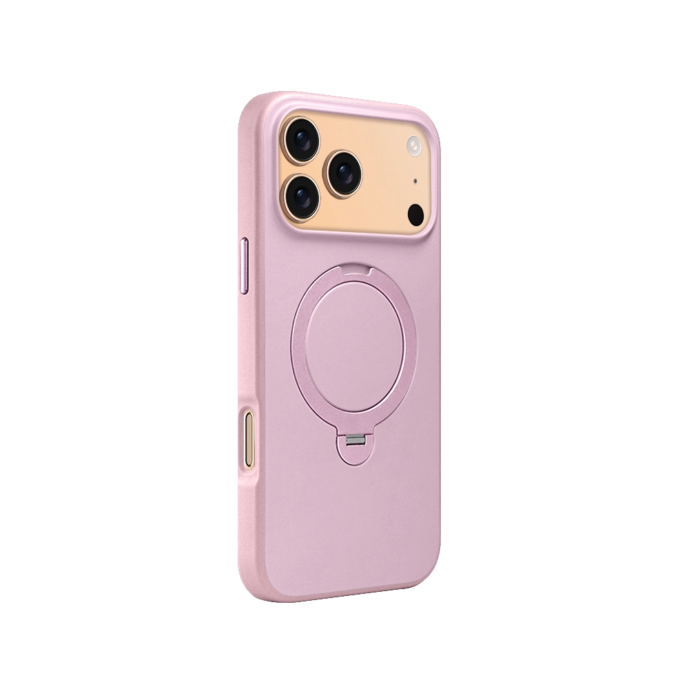 Pink PU Leather Rotating Stand iPhone Case for iPhone 17 Pro Max with 360-degree rotating stand