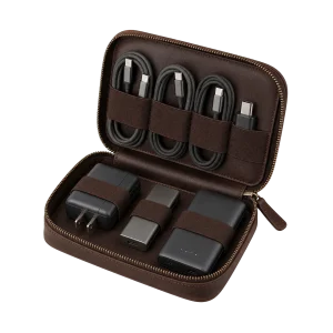 VELTAROX brown leather tech organizer pouch transparent product image