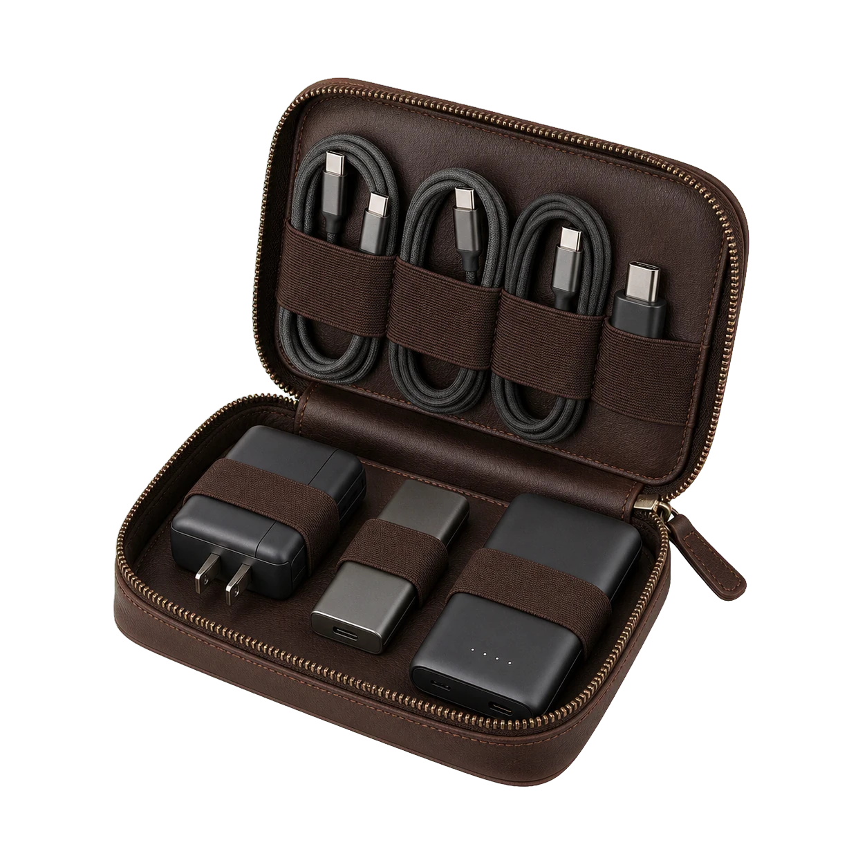 VELTAROX brown leather tech organizer pouch transparent product image